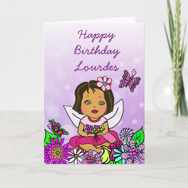Carte Whimsical Folk Art Fairy Girl Joyeux anniversaire (Devant)