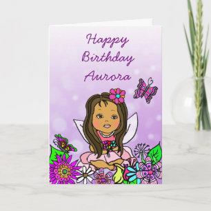 Carte Whimsical Folk Art Fairy Girl Joyeux anniversaire