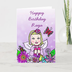 Carte Whimsical Folk Art Fairy Girl Joyeux anniversaire
