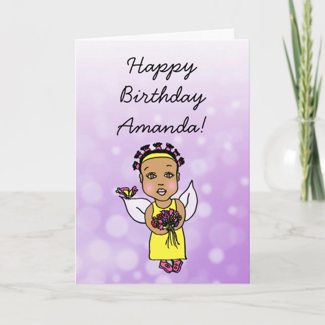 Carte Whimsical Folk Art Fairy Girl Joyeux anniversaire (Devant)