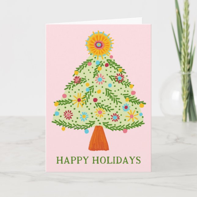 Carte Whimsical Folk Christmas Tree CUSTOM VACANCES (Devant)