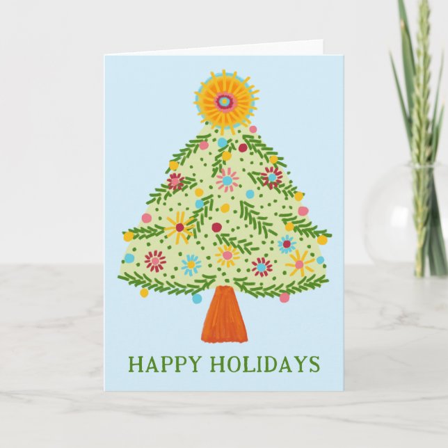 Carte Whimsical Folk Christmas Tree CUSTOM VACANCES (Devant)