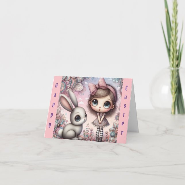 Carte Whimsical Girl with Bunny Pâques (Devant)