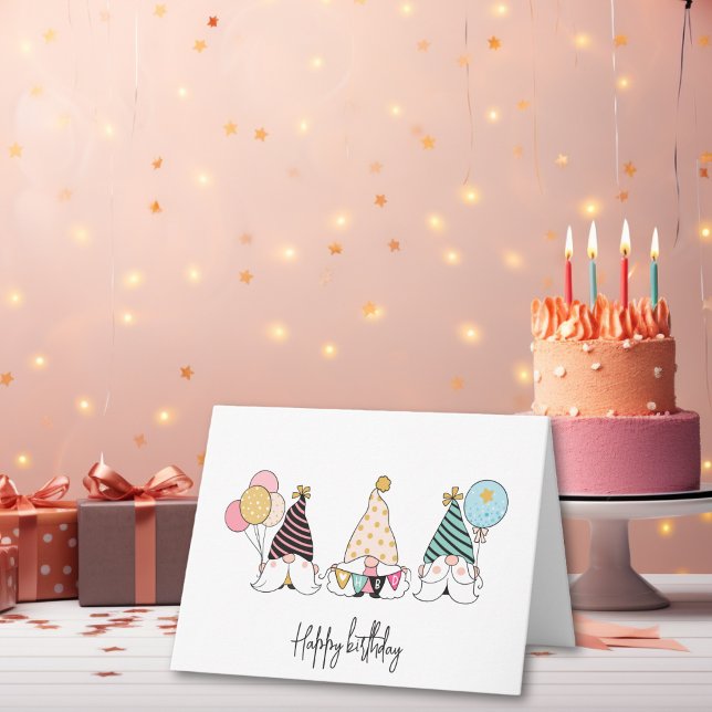Carte Whimsical Gnome Trio Joyeux anniversaire (Créateur téléchargé)