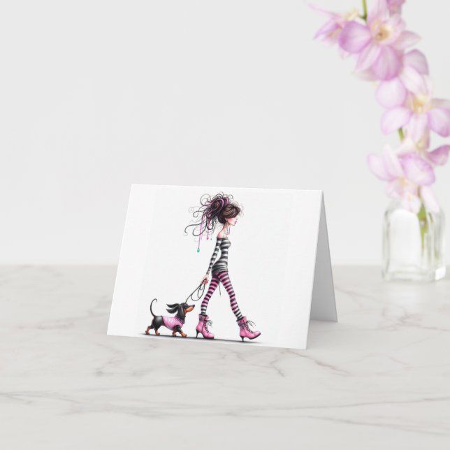 Carte Whimsical gothique Dachshund Girl (Orchidée)