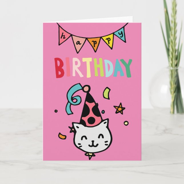 Carte Whimsical Happy Birthday Cat Card (Devant)