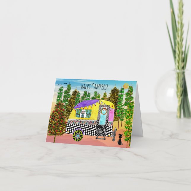 Carte Whimsical Happy Campers Holiday Greeting Card (Devant)
