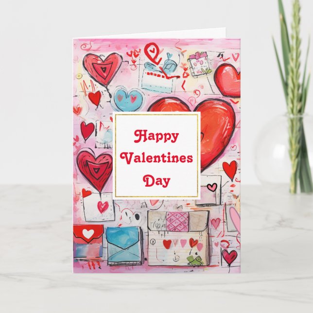 Carte Whimsical Hearts and Love Letters Valentine's Day (Devant)
