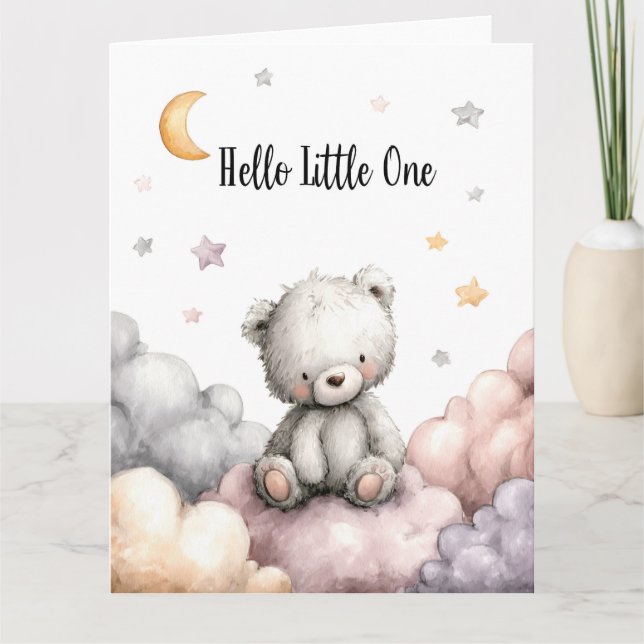 Carte Whimsical "Hello Little One" Teddy Bear (Devant)