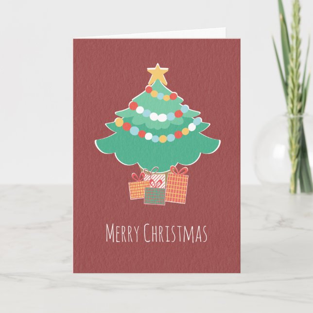 Carte Whimsical Holiday Tree avec des présents et  (Devant)