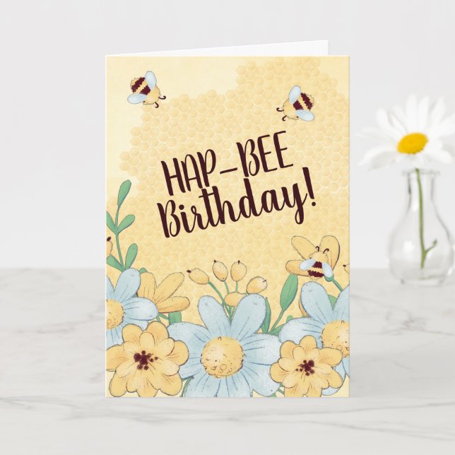 Carte Whimsical Joyeux Anniversaire Bee Honeycomb (Petite plante)