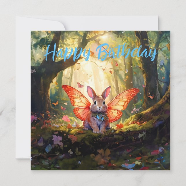 Carte Whimsical lapin enchanted forêt Joyeux anniversair (Devant)