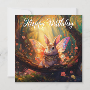 Carte Whimsical lapin enchanted forêt Joyeux anniversair