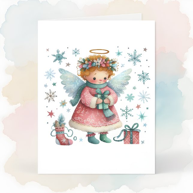 Carte Whimsical mignon rose et bleu Ange de Noël (Créateur téléchargé)