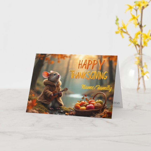 Carte Whimsical Mouse Thanksgiving – Autumn Forest Celeb (Fleur jaune)
