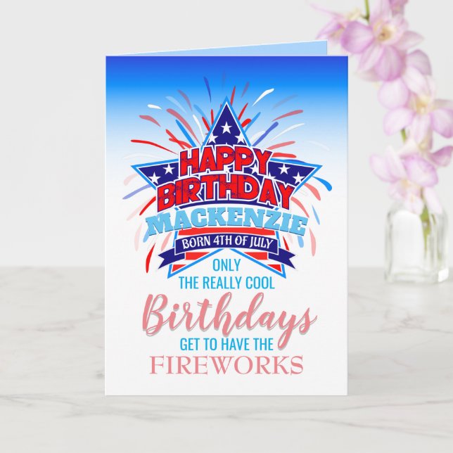 Carte Whimsical Né sur le 4 juillet Joyeux anniversaire (Orchidée)