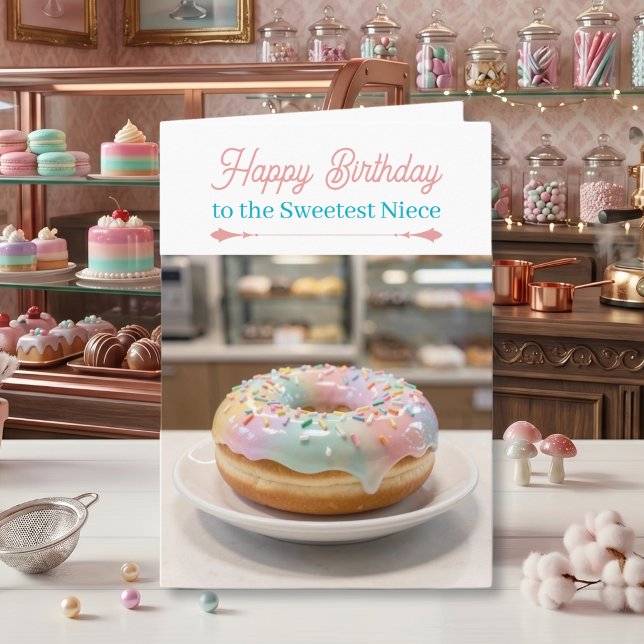 Carte Whimsical Pastel Glass Glaze Donut Niece Birthday (Créateur téléchargé)