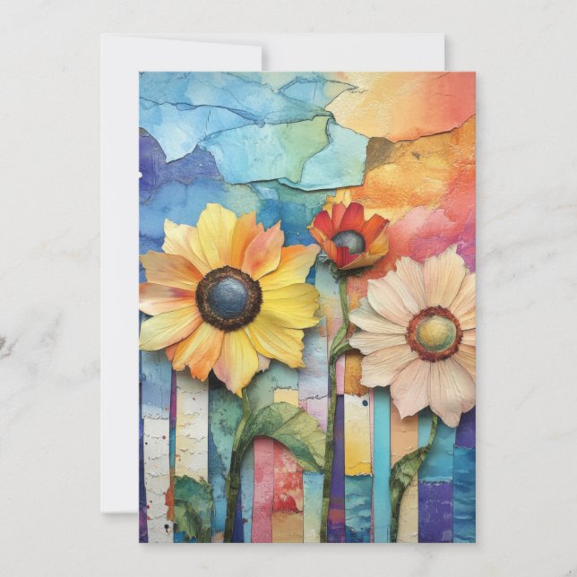 Carte Whimsical Quirky Daisy Type Fleurs Bonjour Plat (Devant)