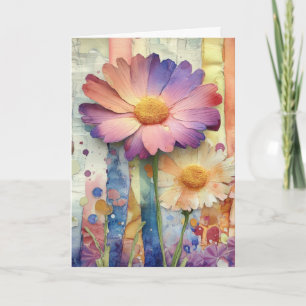 Carte Whimsical Quirky Fleurs joyeux Bonjour plié