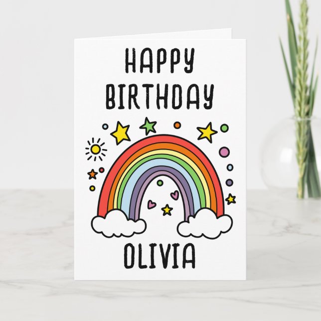 Carte Whimsical Rainbow Personnalisé Filles Anniversaire (Devant)