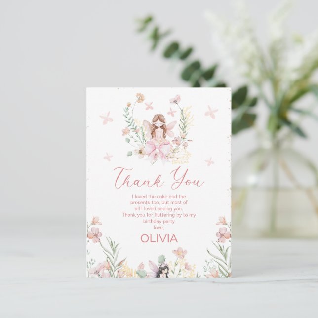 Carte Whimsical Rose Floral Fairy First Birthday (Debout devant)