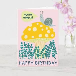 Carte Whimsical snail on Magical Mushroom CUSTOM Bday