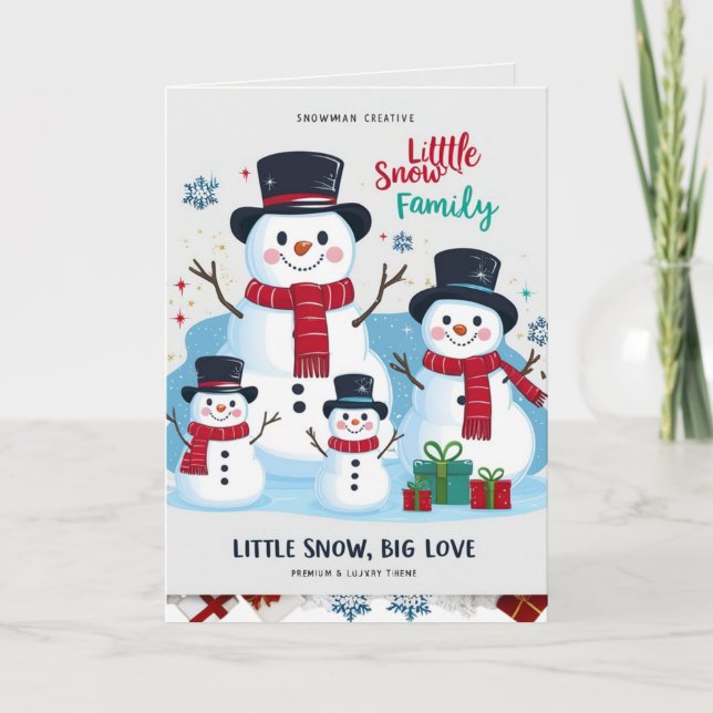 Carte Whimsical Snowman Family of 4 Folded Christmas (Devant)
