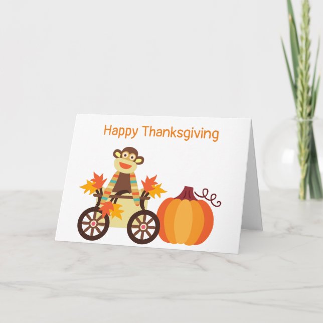 Carte Whimsical Sock Monkey Thanksgiving personnalisable (Devant)