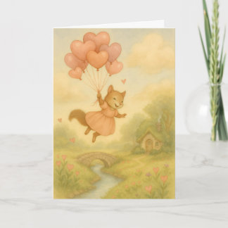 Carte Whimsical Squirrel with Heart Balloons Valentine 