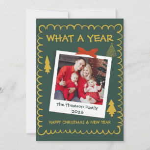 Carte Whimsical What A Year Multi Photo Christmas Green