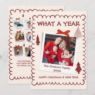 Carte Whimsical What A Year Multi Photo Christmas Red