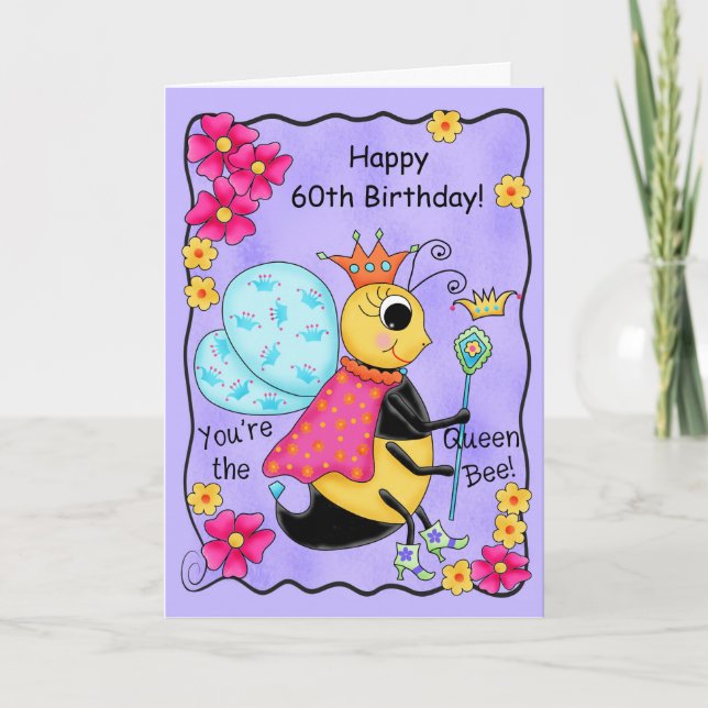 Carte Whimsy Honey Queen Bee Joyeux 60e anniversaire (Devant)