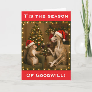 Carte Whippet and Squirrel Christmas greetings card