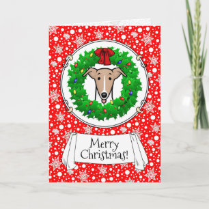 Carte Whippet Wreath & Lights de Noël - Faune et blanc