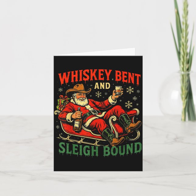 Carte Whiskey Sleigh Bound Cowboy Santa Christmas  (Devant)