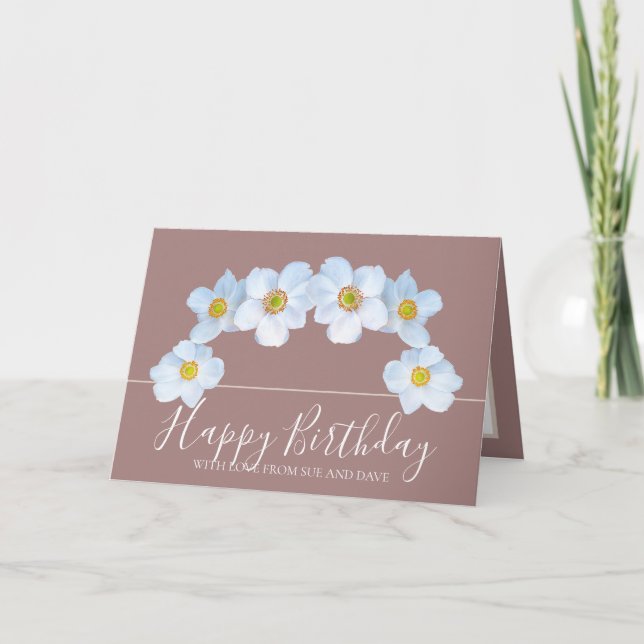 Carte White Anemone Botanical Elegant Happy Birthday (Devant)