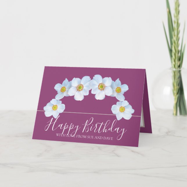Carte White Anemone Botanical Elegant Happy Birthday (Devant)