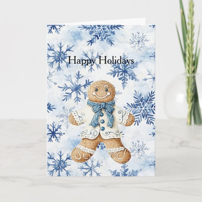 Carte White Blue Gingerbread Man Cookie Christmas  (Devant)