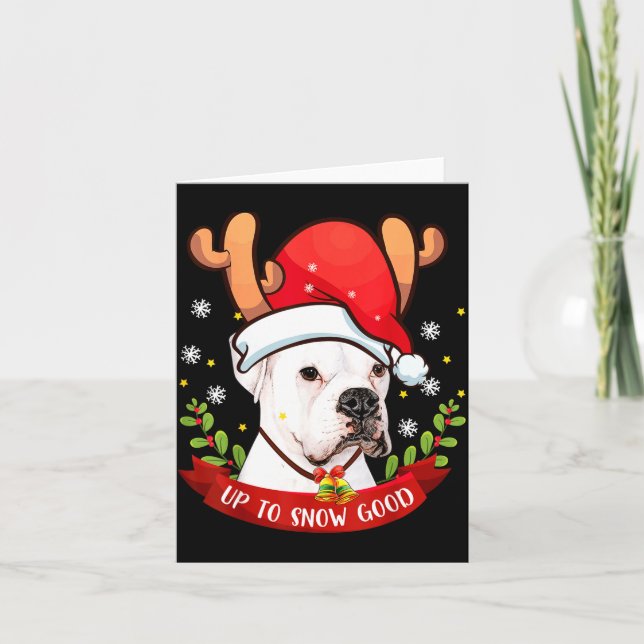 Carte White Boxer Dog Reindeer Christmas Gift Boys Girls (Devant)