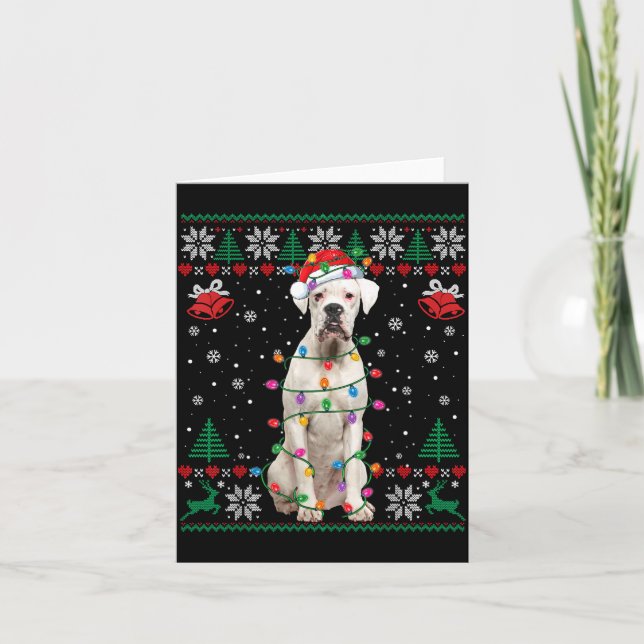 Carte White Boxer Dog Ugly Christmas Sweater Funny Xmas  (Devant)