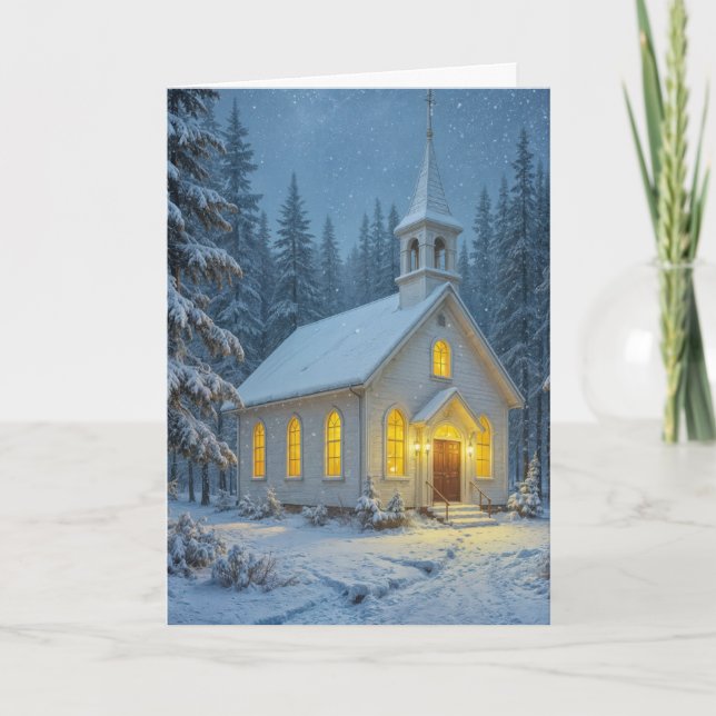 Carte White Christmas Chapel In Winter Pines (Devant)
