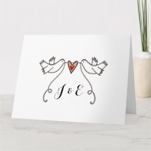 Carte White Doves Love Heart Mariage Salutations