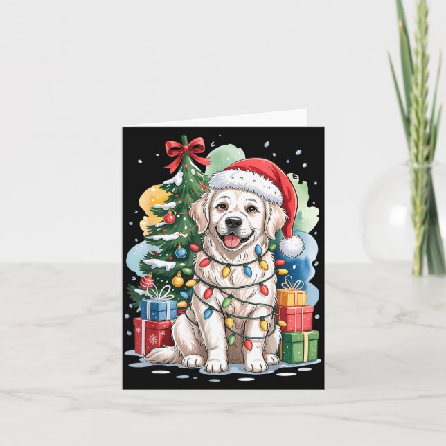 Carte White English Golden Retriever Santa Hat Christmas (Devant)