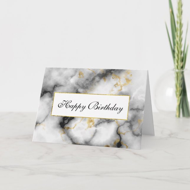 Carte White Gray Marble with Gold Ribbon (Devant)