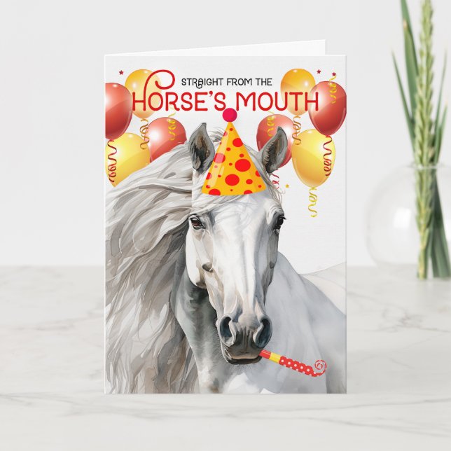 Carte White Horse Funny Anniversaire (Devant)