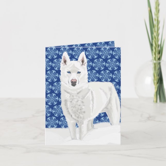 Carte White Husky contre les lacs de neige et le ciel bl (Devant)