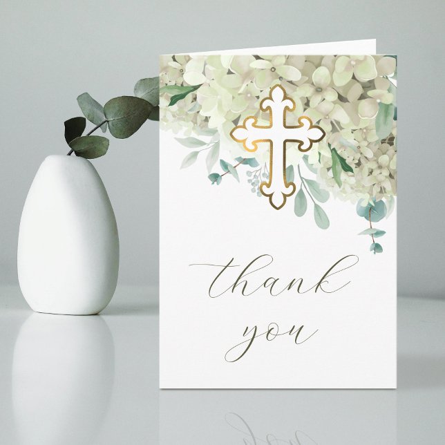 Carte White Hydrangea Holy Cross Religious Thank You (Créateur téléchargé)