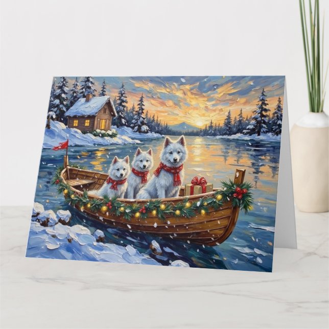 Carte White Samoyed Christmas Boat Holiday (Devant)