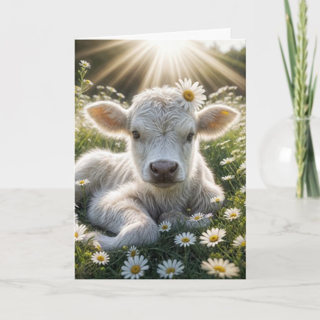 Carte White Scottish Highland Calf Anniversaire (Devant)
