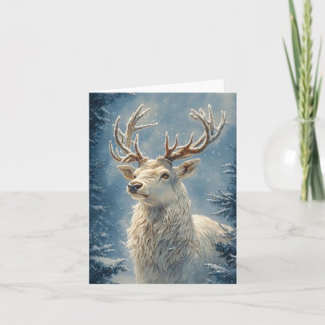 Carte White Stag Portrait Mysar Winter Art (Devant)